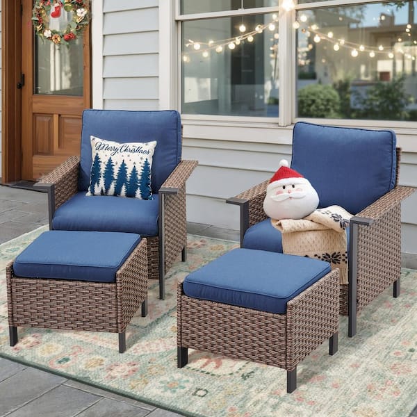 Buenaola Nyajiah 4-Piece Wicker Patio Conversation Set with Blue Cushions