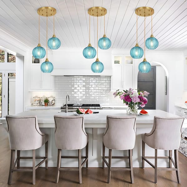 Henveton Kinlea 3 Light Blue Cluster Chandeliers with Globe