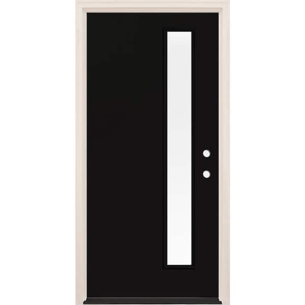 Builders Choice 36 in. x 80 in. Left-Hand/Inswing 1 Lite Clear Glass Onyx Painted Fiberglass Prehung Front Door with 4-9/16 in. Frame