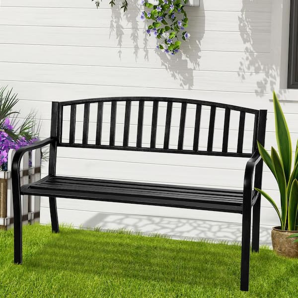 Dovelina 50 in. Metal Outdoor Garden Bench Patio Garden Bench Vertical Bar in Black