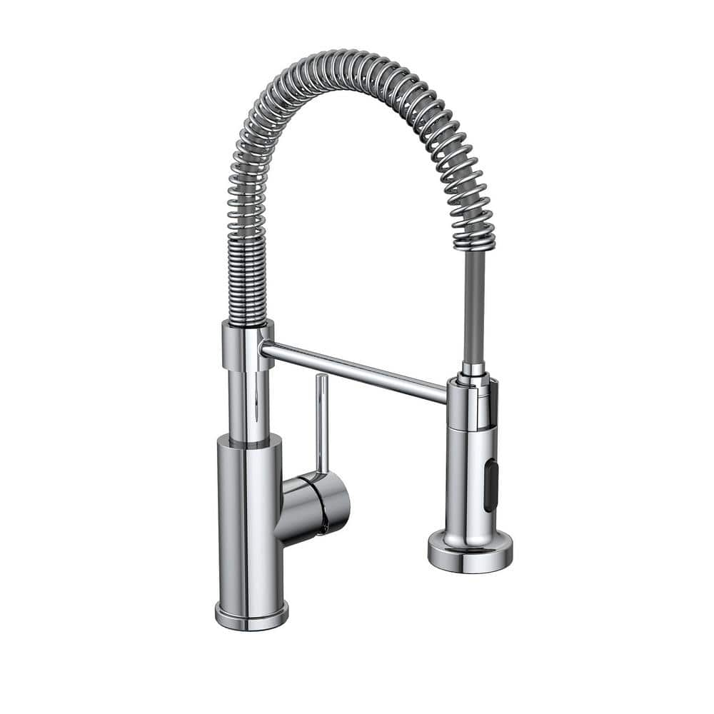 Cartway Single-Handle Spring Pull-Down Sprayer Kitchen Faucet in Chrome, Grey