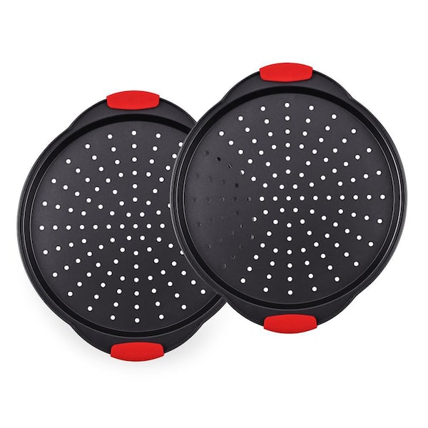NutriChef Non-Stick Pizza Tray 1-Piece Set with Silicone Handle