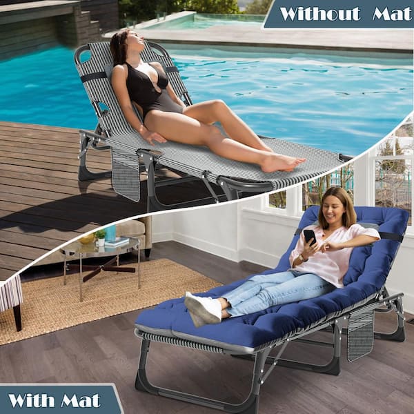 Folding Sleeping Cots Bed with Mattress and Pillow, Folding Camping Cot, Adjustable 4-Position Folding Lounge Chair
