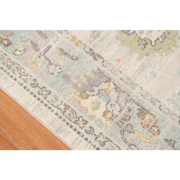 Bohemian 8x10 Area Rug Beige Polypropylene Rectangle Low Pile Bordered Pattern Rugs for Living Room Dining Room Bedroom