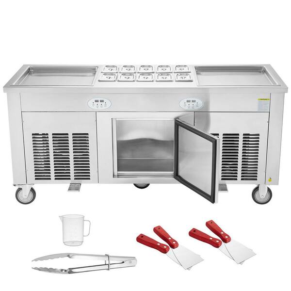 Fried Ice Cream Roll Machine, 2Pcs 17.7 x 17.7 in. Square Stir-Fried Ice Cream Pans, Stainless Steel, with 4 Scrapers