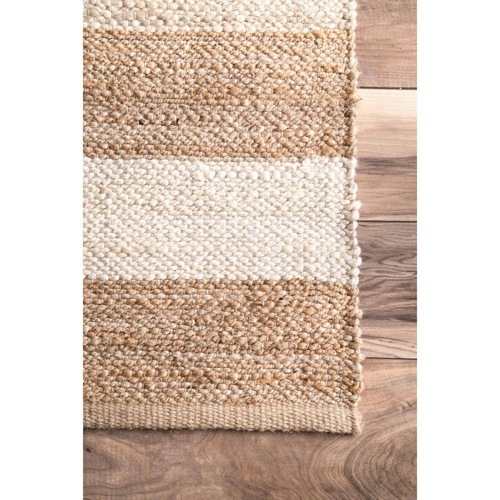 Handwoven Off-White and Stripe Jute Runner Rug, 2'6" x 6'