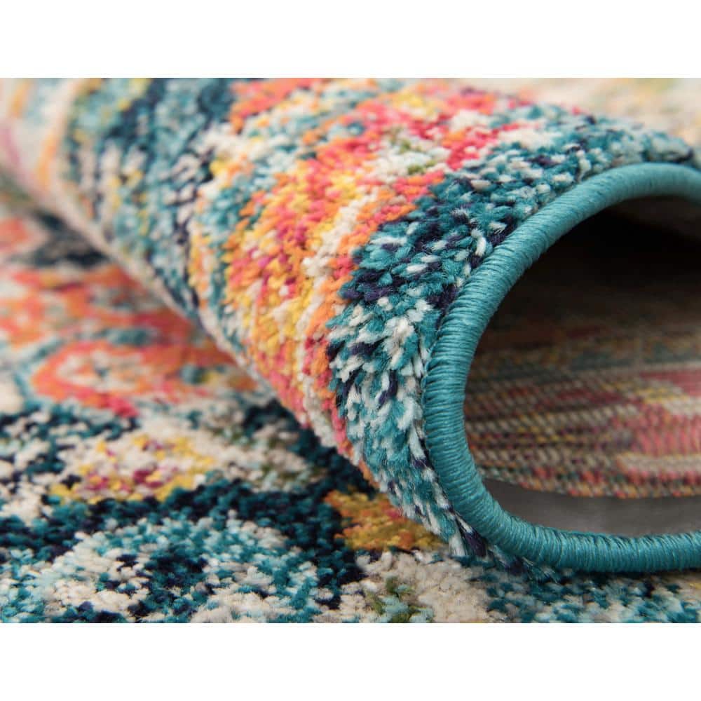 Madeline Square Blue Medallion 8x8 Synthetic Rug