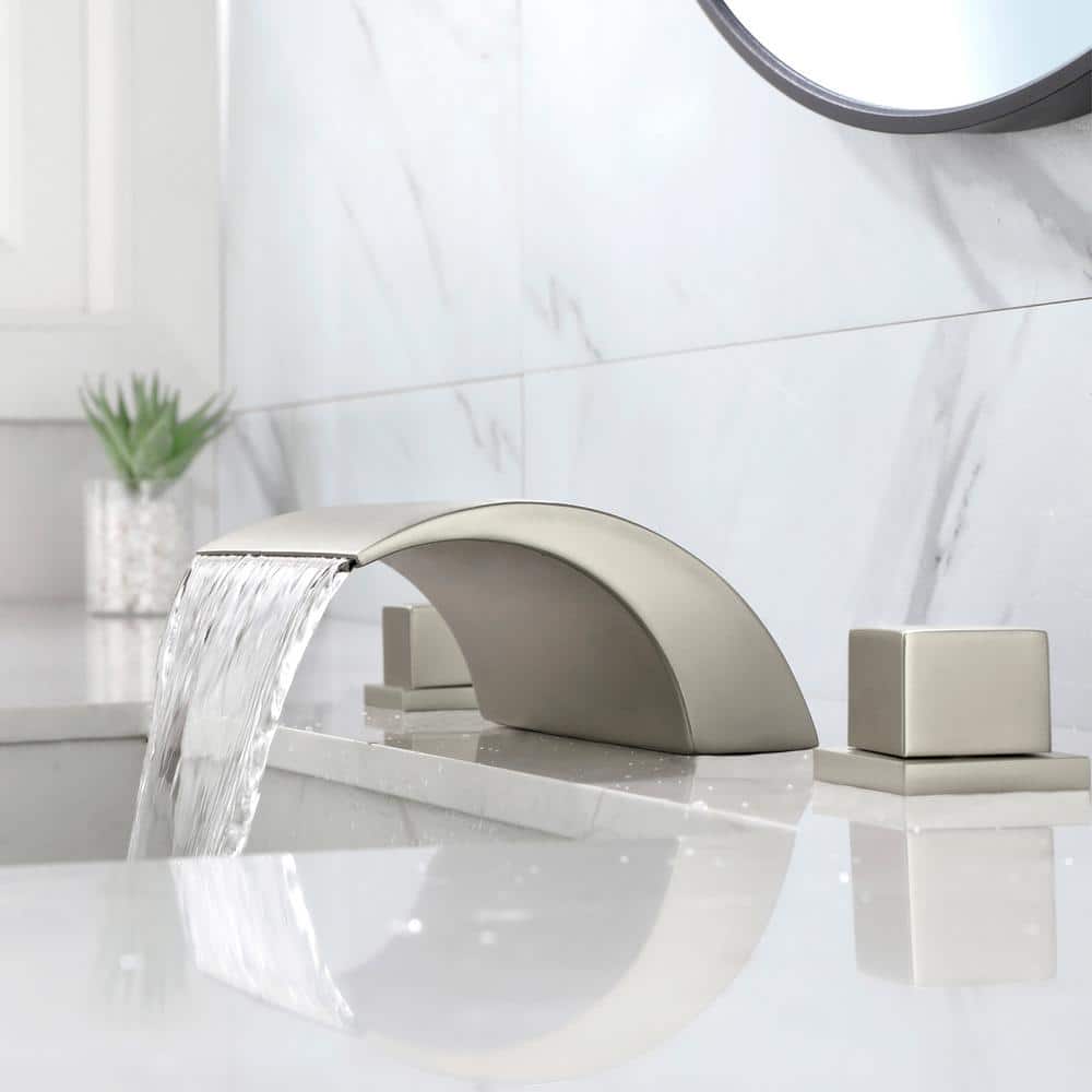 Brushed Nickel Waterfall Widespread 2-Handle Bathroom Faucet