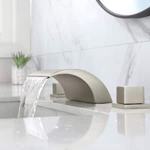 12 in. Waterfall Arc-shaped Widespread Double-Handle Bathroom Faucet Center Widespread Low Arc Faucet in Brushed Nickel