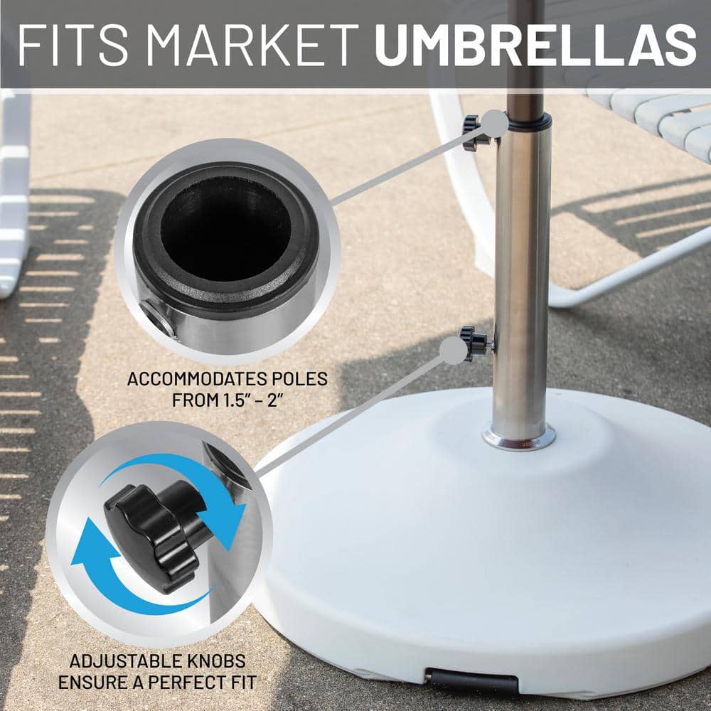 White Fillable HDPE and Stainless Steel Umbrella Base with Wheels