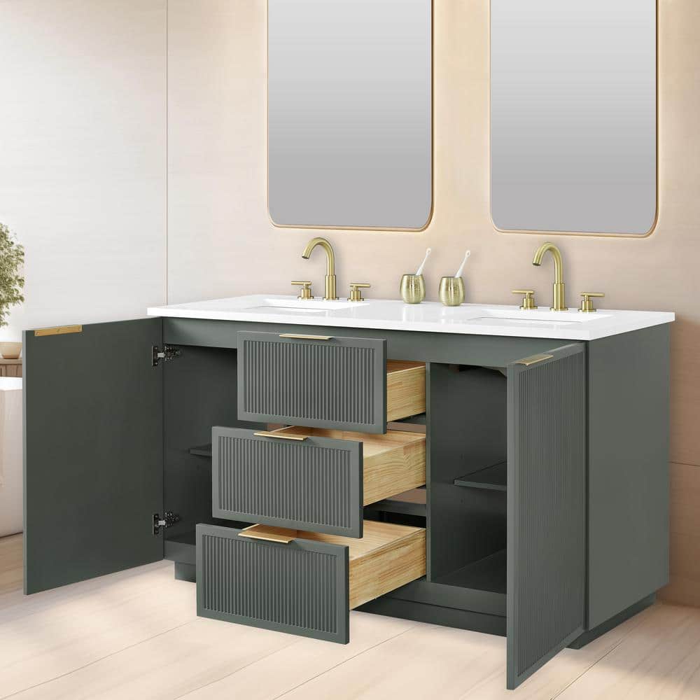 Addison 60" Vintage Green Double Sink Vanity with Ariston White Top