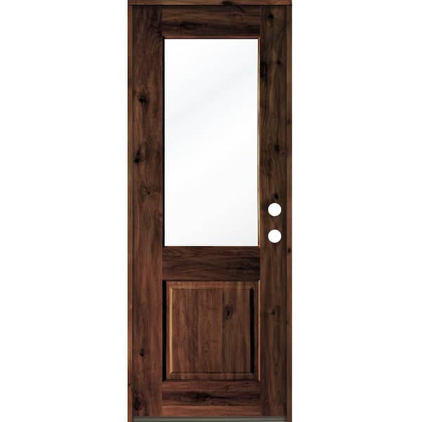 Krosswood Doors 32 in. x 80 in. Rustic Knotty Alder Wood Clear Glass Half-Lite Red Mahogony Stain Left Hand Single Prehung Front Door