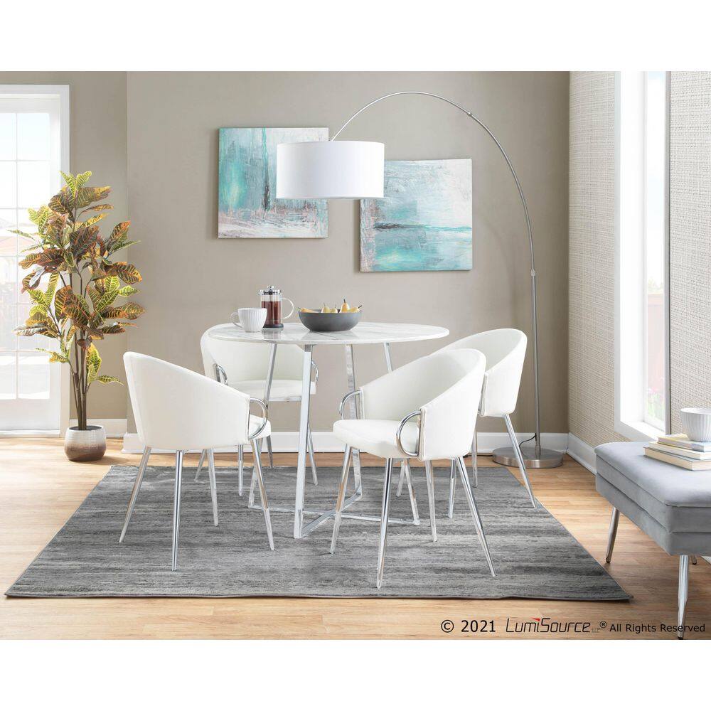 Claire White Faux Leather and Chrome Dining Chair Set