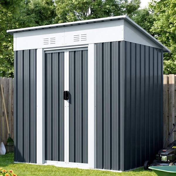 ToolCat 5x3 ft Pent Roof Outdoor Metal Garden Shed-Grey Tool with