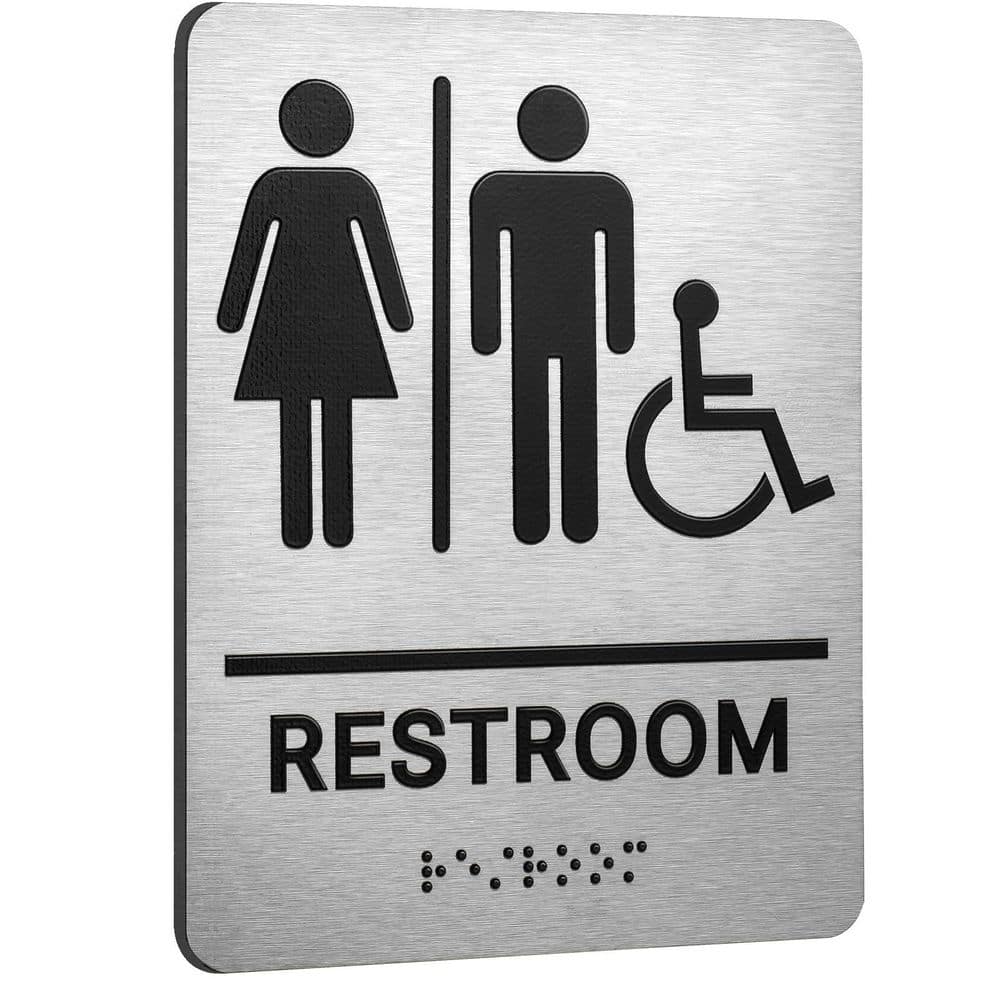 Brushed Aluminum ADA Raised Braille Restroom Signage Unisex Bathroom Sign Self-Adhesive Wheelchair Accessible price history on PriceWatchPro
