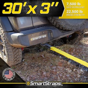 30 ft. 7,500 lb. Working Load Limit Yellow Recovery Tow Rope Strap with Loop Ends