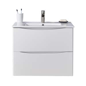 30 in. W x 18 in. D x 24 in. H Wall Mounted Bathroom Vanity in White with Ceramic Sink