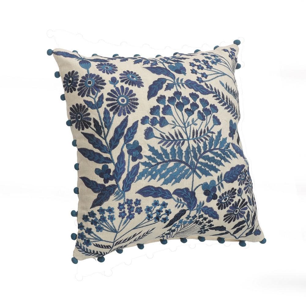 Navy and Off-White Bohemian Floral Square Throw Pillow
