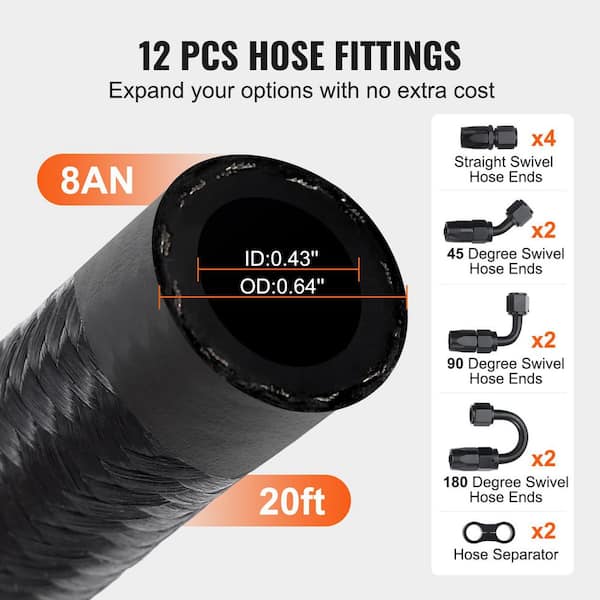 Unique Bargains 8ft 8AN Fuel Hose AN8 Universal Car Braided Stainless Steel CPE Oil Fuel Gas Line Hose Silver Tone