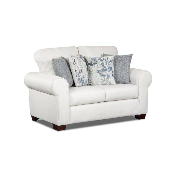 American Furniture Classics Pembroke 67 in. Cream Washed Tweed Polyester 2-Seats Loveseat with 4-Decorative Throw Pillows