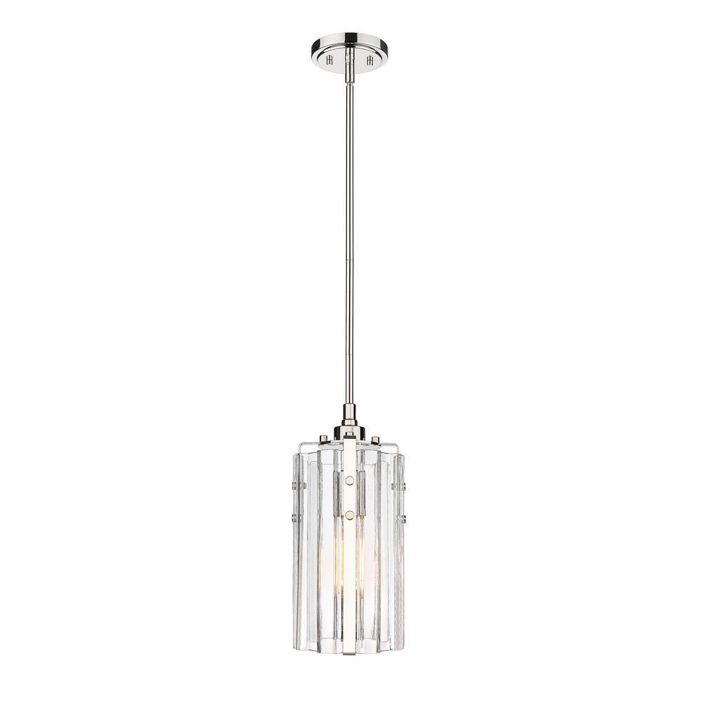 Polished Nickel 12" Mini Pendant with Glass Shade