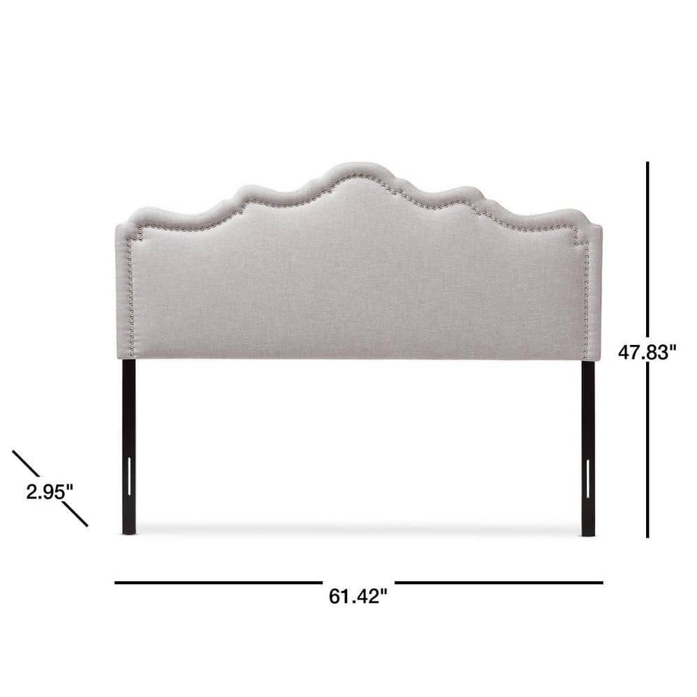 Greyish Beige Upholstered Queen Headboard with Nailhead Trim