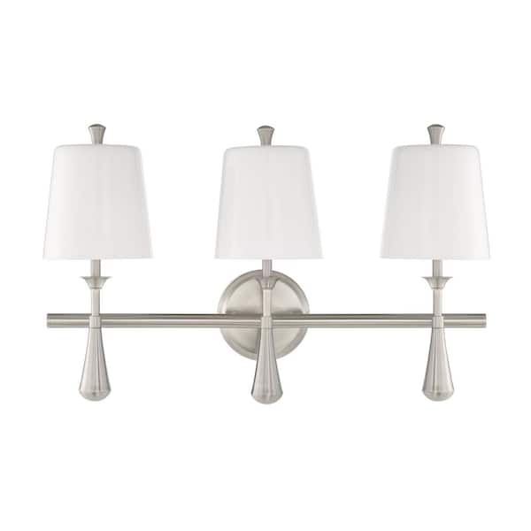 Palmer 23 in. 3 Light Brushed Polished Nickel Finish Vanity Light with White Opal Glass Shade