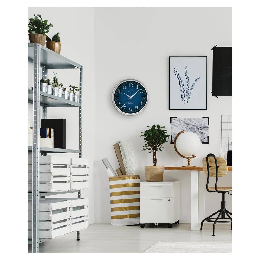 Bulova 12.5" Matte Silver and Blue Wall Clock