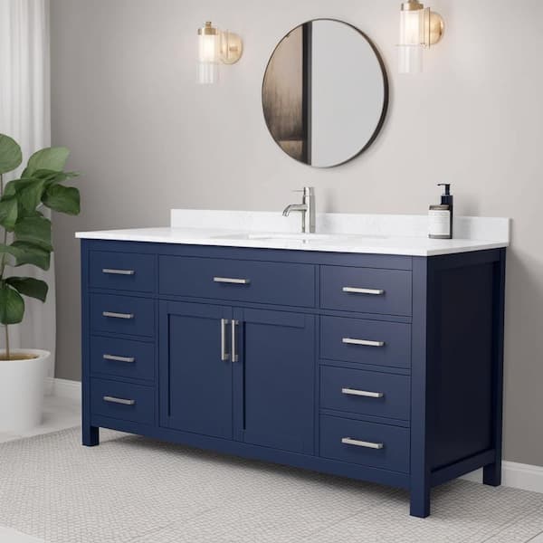 Beckett 66 in. W x 22 in. D x 35 in. H Single Sink Bathroom Vanity in Dark Blue with Carrara Cultured Marble Top