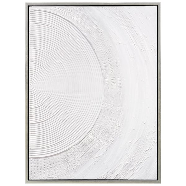 Empire Art Direct Serene Circles Heavily Textured Hand Painted White Framed Canvas Wall Art, 30 in. x 40 in.