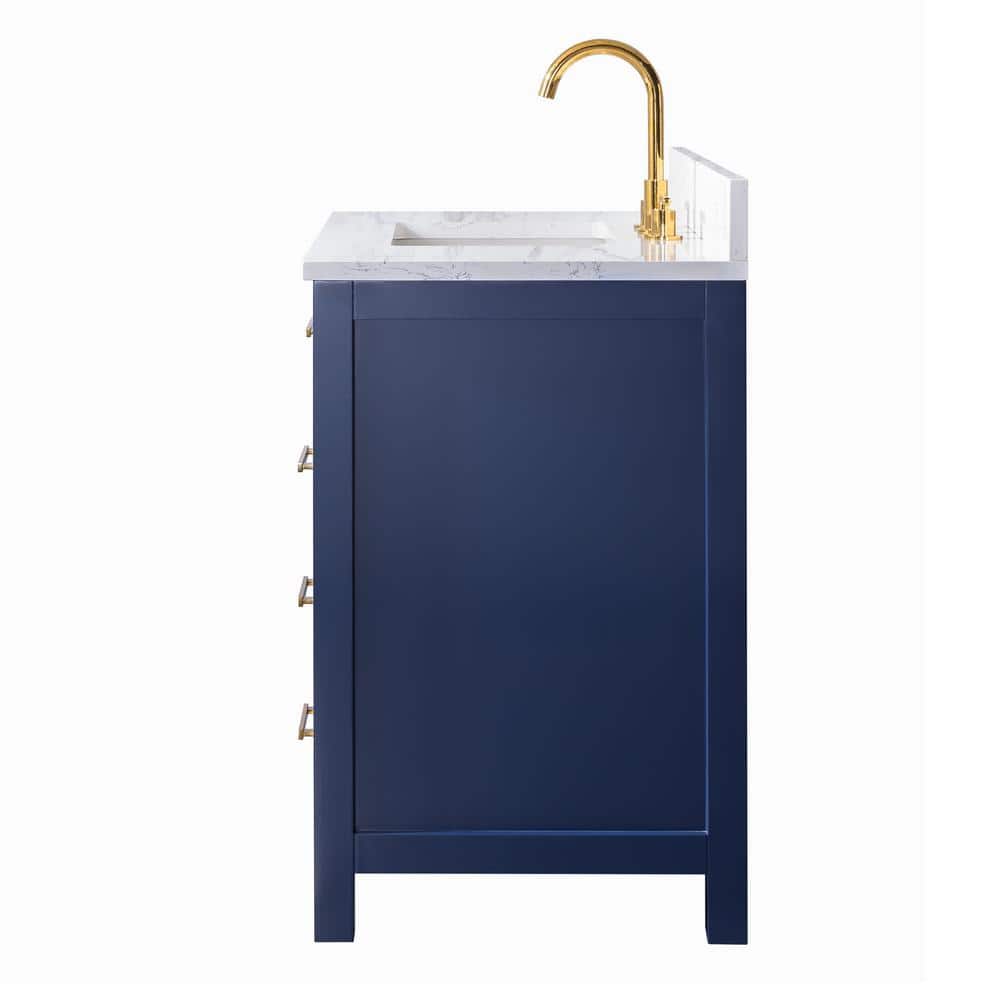 Jasper Navy Blue 36'' Freestanding Single Vanity with Carrara White Top