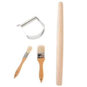 4-Piece Wood and Stainless Steel Baking Gadget Set