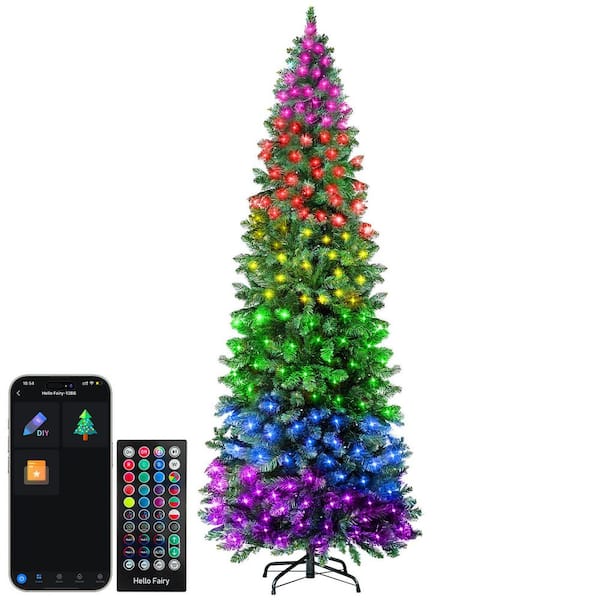 9 ft. Multicolor Pre-Lit LED Pencil Artificial Christmas Tree w/ 550 RGB Lights and App-Controlled Color-Changing Effect