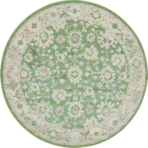 Unique Loom Penrose Krystle Green 6 ft. x 6 ft. Round Rug