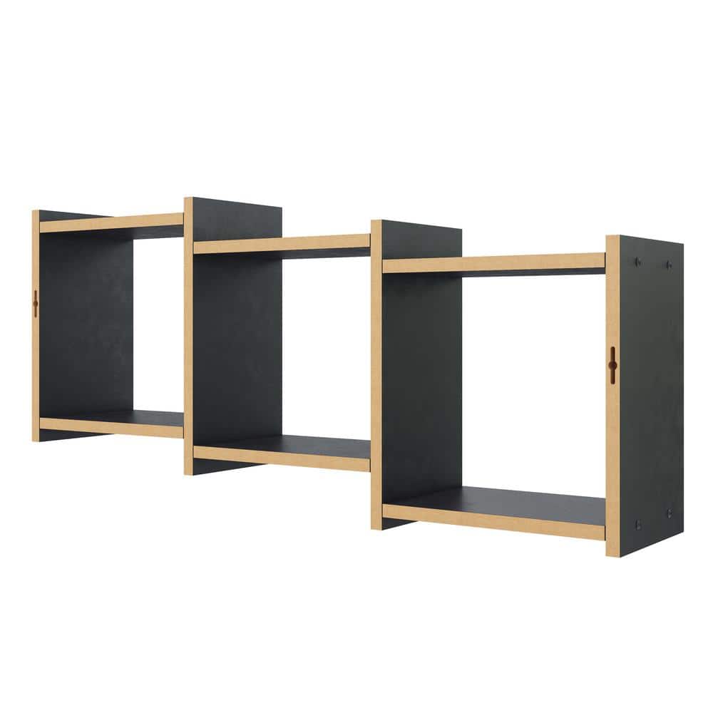 Black MDF 3-Cube Floating Wall Shelf
