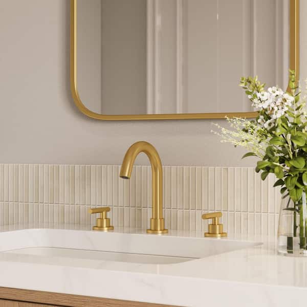 8 in. 3-Hole High-Arc Widespread Double Handle Bathroom Sink Faucet Spot Resist in Brushed Gold Drain Included