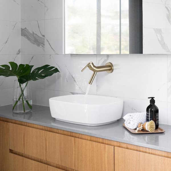 Tomfaucet Single-Handle Wall Mounted Bathroom Faucet in Brushed Gold