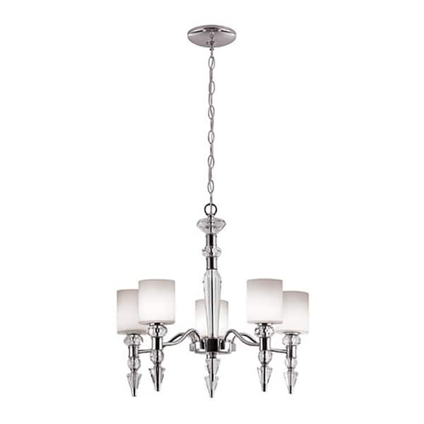 Bel Air Lighting 5-Light Polished Chrome Chandelier with Opal Shade