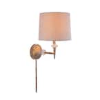 Everest 6 in. Silvered Gold Wall Sconce with Light Taupe Fabric Shade