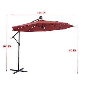 10 ft. Outdoor Cantilever Solar LED Patio Umbrella with 32 LED Lights and Crank Lift in Red
