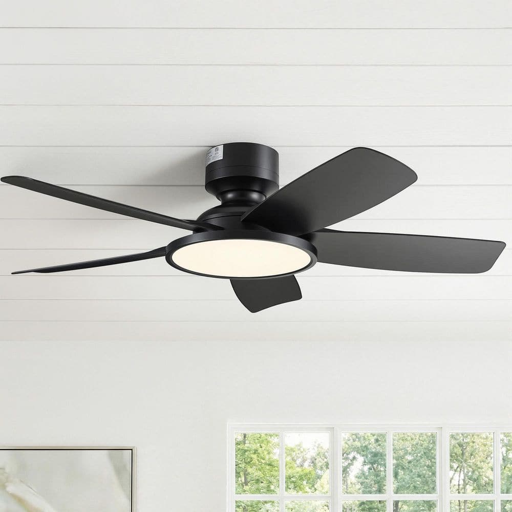 42 in. Modern Matte Black Low Profile Flush Mount Standard Ceiling Fan with Integrated LED Light and Remote price history on PriceWatchPro