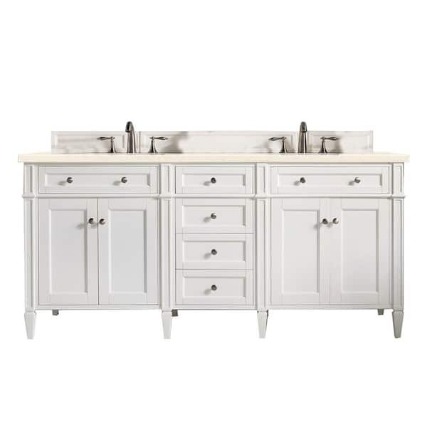 James Martin Vanities Brittany 72.0 in. W x 23.5 in. D x 34 in. H Double Bath Vanity in Bright White with Eternal Marfil Quartz Top
