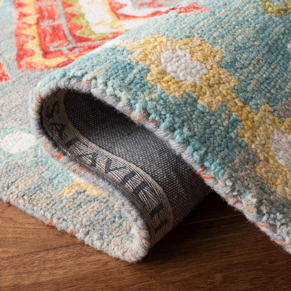 Handmade Tufted Wool Round Area Rug in Grey/Red - 2' x 3'