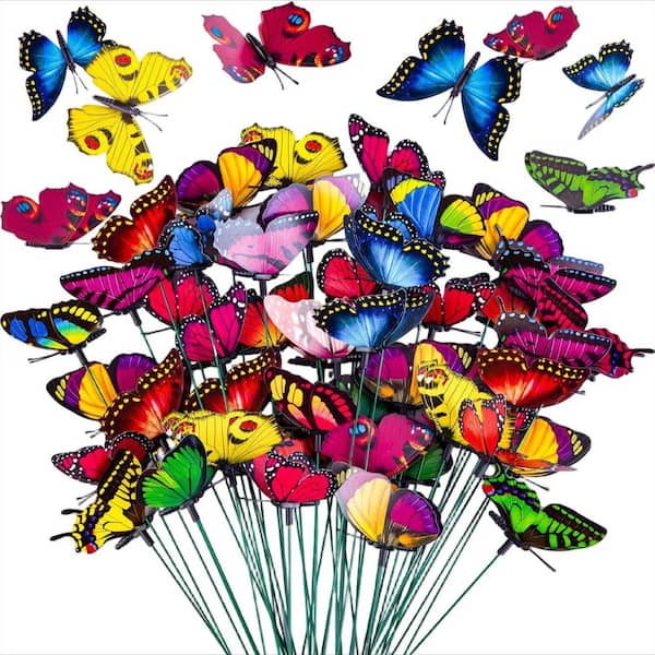 50PCS Butterfly Garden Decorations, 11.8 in. Butterfly Stakes Ornaments Artificial Waterproof Butterflies