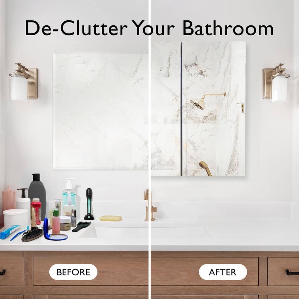 36 Inch White Tri-View Bathroom Medicine Cabinet with Mirror