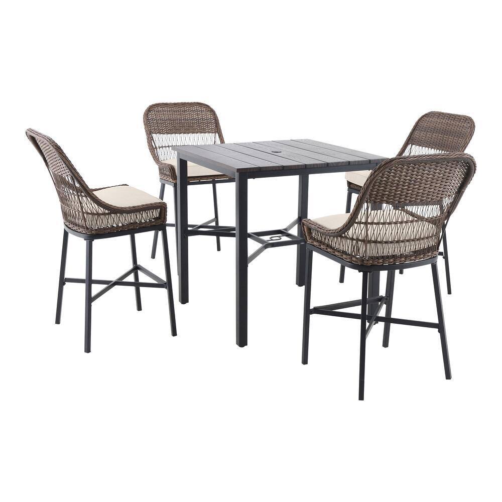 Hampton Bay Beacon Park 5Piece Brown Wicker Outdoor Patio High Dining