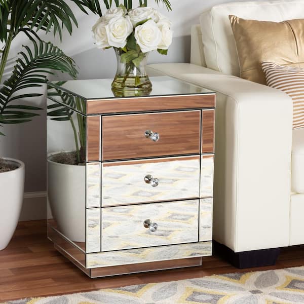 Baxton Studio Arnold 3-Drawer Mirror Nightstand (24 in. H x 18 in. W x 16 in. D)