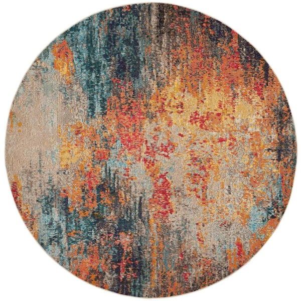 Nourison Celestial Multicolor 8 ft. x 8 ft. Abstract Contemporary Round Area Rug