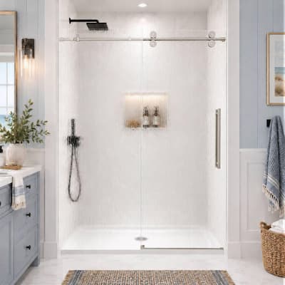 56-60 in. W x 74 in. H Single Sliding Frameless Shower Door in Brushed Nickel with Nano-Coated Easy-Clean Rain Glass