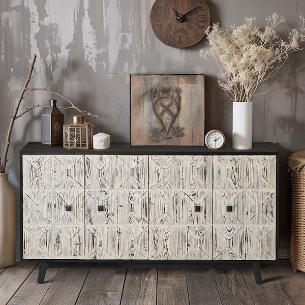 Black MDF 59.84 in. Sideboard with 4-Doors